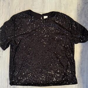 H&M Black Sequin Short Sleeve Top